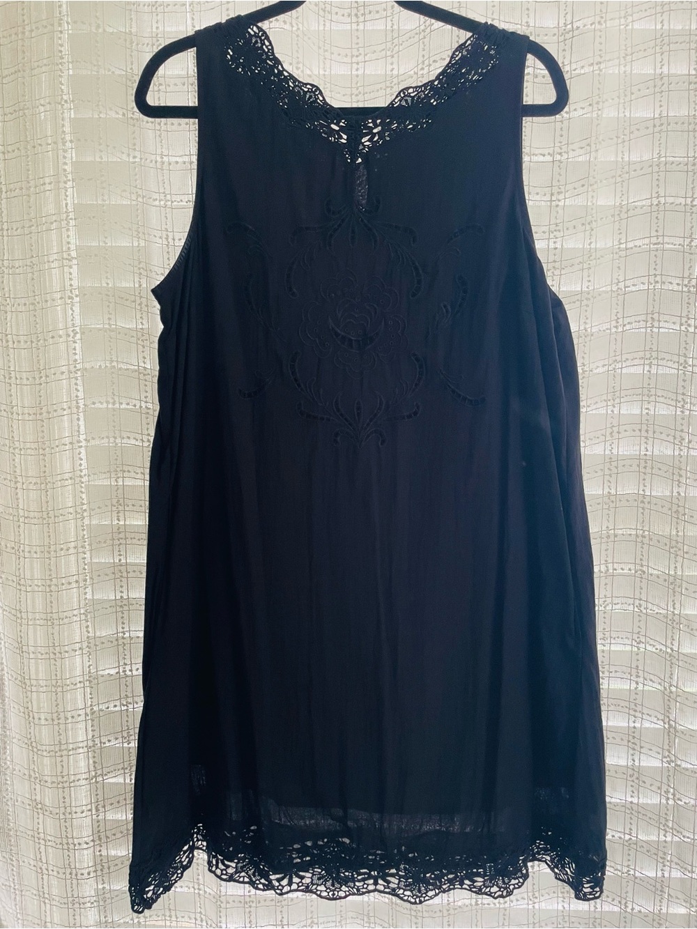Universal Thread Black Sleeveless Midi Dress with Lace Trim. Worn and washed onc